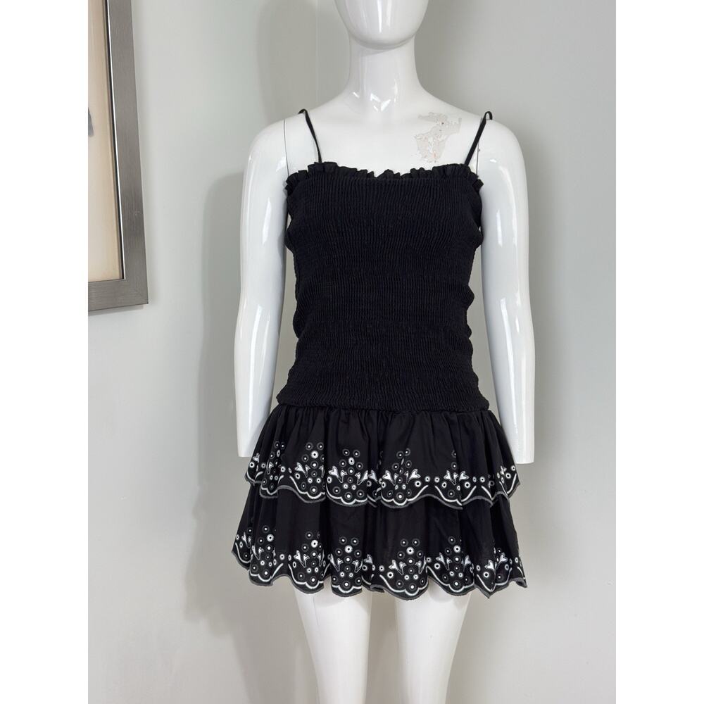 If So Girls Black Smocked Babydoll Mini Dress Embroidered Tiered Y2K 12K NWT